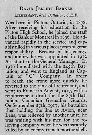 Barker D J Lt 87th CEF Obit