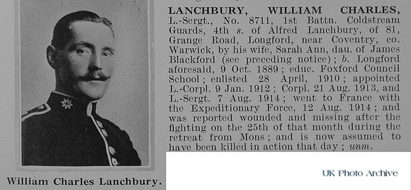 Lanchbury W C L/Sergt 8711 1st Coldstream Guards Obit