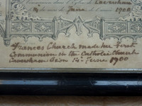 Framed Catholic First Holy Communion Certificate 1900 Frances Church