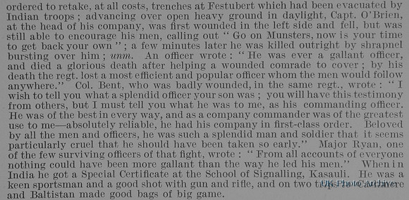 O'Brien H C H Captain 2nd Royal Munster Fusiliers Obit Part 2 De Ruvignys Roll Of Honour Vol 1