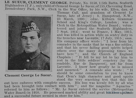Le Sueur C G Pte 3158 5th Seaforth Highlanders Obit