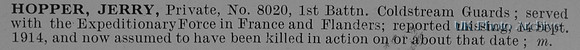 Hopper J Pte 8020 1st Coldstream Guards Obit