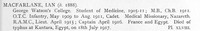 MacFarlane I Captain Royal Army Medical Corps Obit