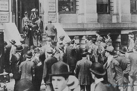 Crowds Gathering Outside The Steamships Offices To Await News Of The Titanic