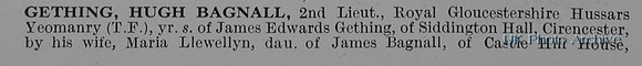 Gething H B 2nd Lt Royal Gloucestershire Hussars Obit Part 1