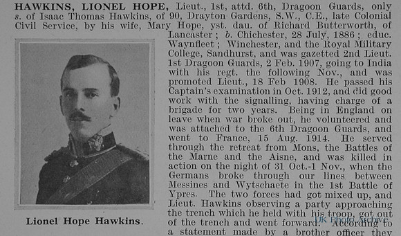 Hawkins L H Lt 1st Attd 6th Dragoon Guards Obit Part 1