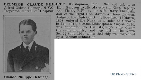 Delmege C P Midshipman HMS Cressy Royal Navy Obit
