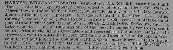 Harvey W E Sergt Major 361 9th Australian Light Horse Obit