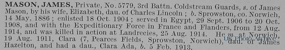 Mason J Pte 5779 3rd Coldstream Guards Obit