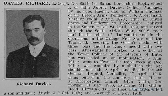 Davies R LCpl 8557 1st Dorset Regiment Obit