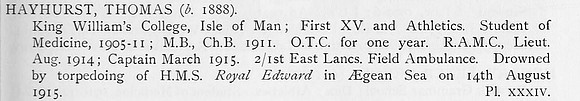 Hayhurst T Captain Royal Army Medical Corps Obit