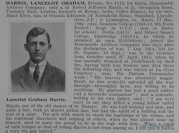 Harris L G Pte 1112 1st Honourable Artillery Company Obit
