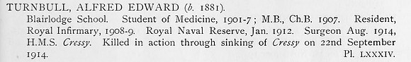 Turnbull A E Surg HMS Cressy Royal Naval Reserve Obit