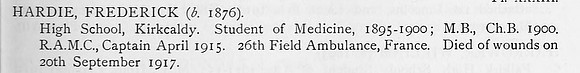 Hardie F Captain Royal Army Medical Corps Obit