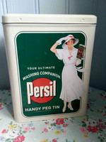 Retro Style Persil Handy Peg Tin With 20 Colourful Pegs
