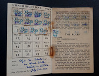 A Communist Party Membership Card 1949 Mrs Olga Z Weston 4 Church Walk, Melksham, Wiltshire.