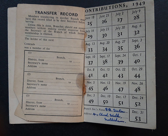 A Communist Party Membership Card 1949 Mrs Olga Z Weston 4 Church Walk, Melksham, Wiltshire.