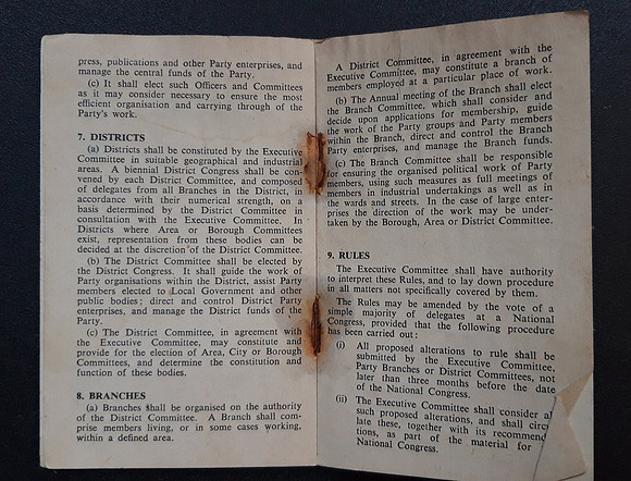 A Communist Party Membership Card 1949 Mrs Olga Z Weston 4 Church Walk, Melksham, Wiltshire.