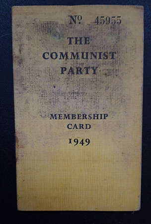 A Communist Party Membership Card 1949 Mrs Olga Z Weston 4 Church Walk, Melksham, Wiltshire.
