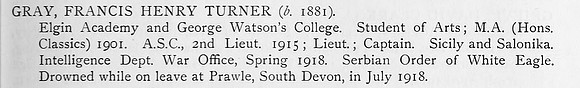 Gray F H T Captain Army Service Corps Obit