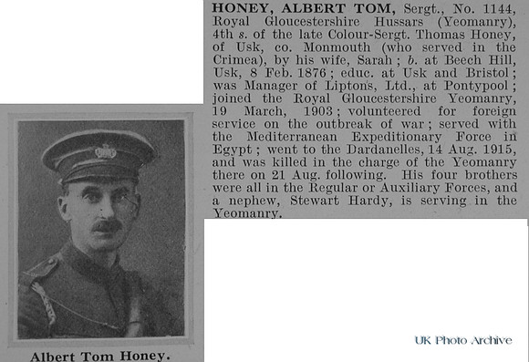 Honey A T Sergt 1144 Royal Gloucestershire Hussars Obit