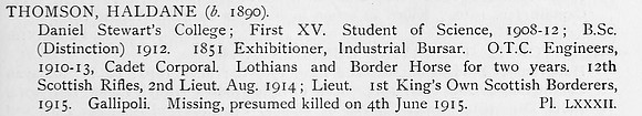 Thomson H Lt 1st Kings Own Scottish Borderers Obit
