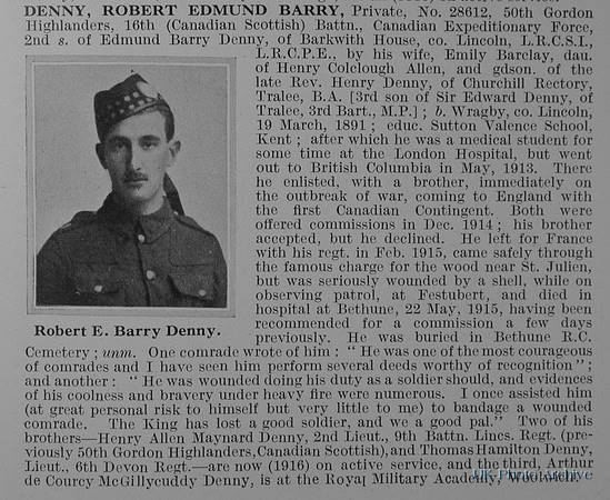 Denny R E B Pte 28612 16th Canadian Expeditionary Force Obit