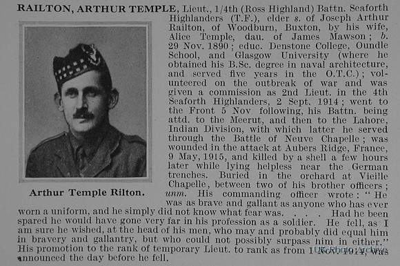 Railton A T 4th Seaforth Highlanders Obit