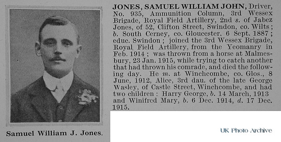 Jones S W J Dvr Royal Field Artillery Obit