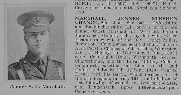 Marshall J S C 2nd Lt 2nd Oxford And Bucks Light Infantry Obit