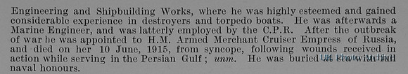 Gidney E Eng Sub Lt HMS Empress Of Russia Royal Naval Reserve Obit Part 2