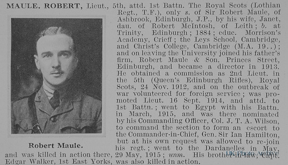 Maule R Lt 1st Royal Scots Obit