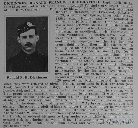 Dickinson R F B Captain 10th Kings Liverpool Regiment Obit