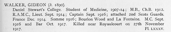 Walker G Captain MC + Bar Royal Army Medical Corps Obit