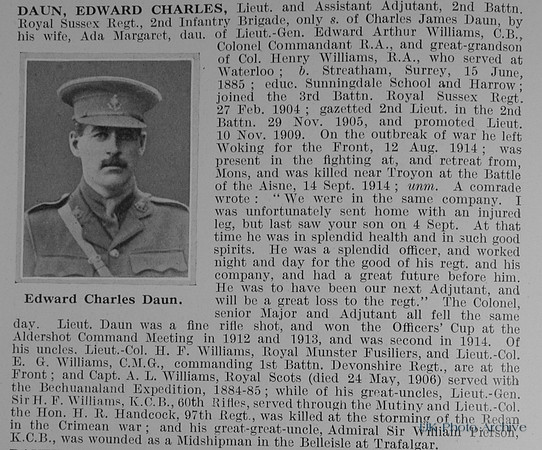 Daun E C Lt 2nd Royal Sussex Regiment Obit