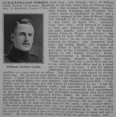 Guild W F Captain 52nd Canadian Expeditionary Force Obit De Ruvignys Roll Of Honour Vol 3