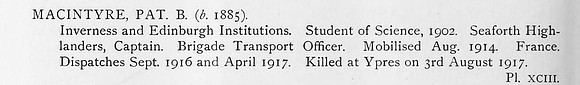 MacIntyre P B Captain Seaforth Highlanders Obit