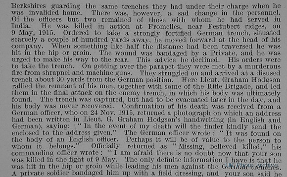 Hodgson G G Lt 2nd Royal Berkshire Regiment Obit Part 2