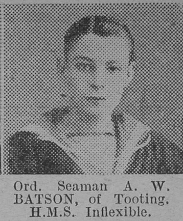 Batson A W Ord Seaman HMS Inflexible Royal Navy Of Tooting The Vivid 6th Mar 1915