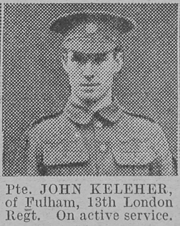 Keleher J Pte 13th London Regiment Of Fulham The Vivid 6th Mar 1915