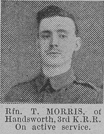 Morris T Rfn 3rd Kings Royal Rifle Corps Of Handsworth The Vivid 6th Mar 1915