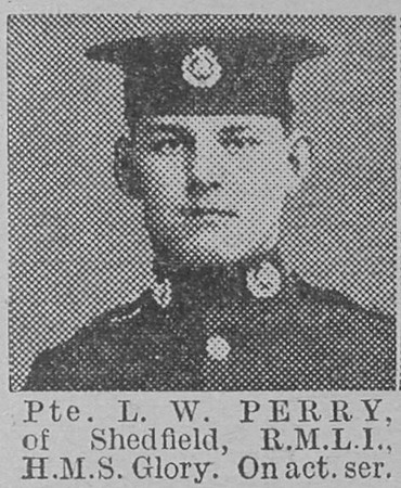 Perry L W Pte HMS Glory Royal Marine Light Infantry Of Shedfield The Vivid 6th Mar 1915