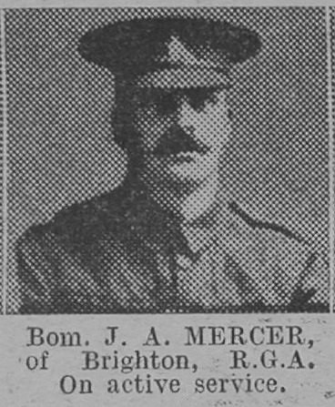Mercer J A Bmdr Royal Garrison Artillery Of Brighton The Vivid 13th Mar 1915
