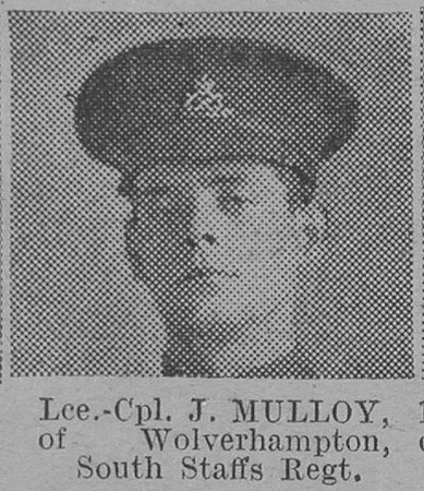 Mulloy J LCpl South Staffs Regiment Of Wolverhampton The Vivid 13th Mar 1915