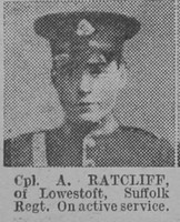 Ratcliff A Cpl Suffolk Regiment Of Lowestoft The Vivid 13th Mar 1915