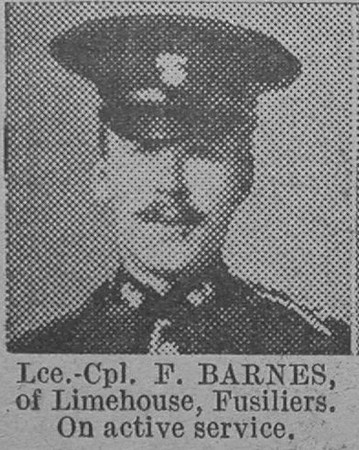 Barnes F LCpl Royal Fusiliers Of Limehouse The Vivid 20th Mar 1915