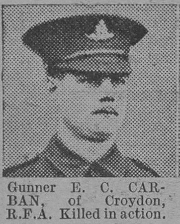 Carban E C Gnr Royal Field Artillery Of Croydon The Vivid 20th Mar 1915