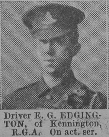 Edgington E G Dvr Royal Garrison Artillery Of Kennington The Vivid 20th Mar 1915