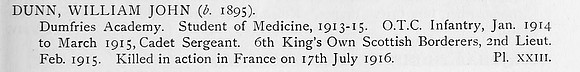 Dunn W J 2nd Lt 6th Kings Own Scottish Borderers Obit