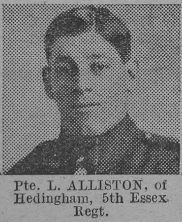 Alliston L Pte 5th Essex Regiment Of Hedingham The Vivid 27th Mar 1915